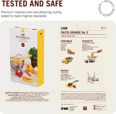 Набір силіконових кухонних інструментів Monkey Business Pasta Grande №3: ложка для спагеті, прес для лимонів Conchiglie, підставка для ложок Ravioli, подарункова упаковка