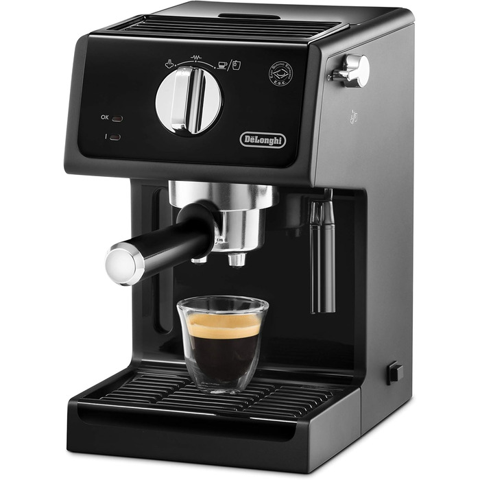 De'Longhi ECP 31.21 – еспресо-машина з холдером, чорна, 1,1 л, алюмінієва, парова насадка, для ESE-капсул