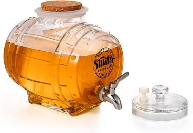 Диспенсер для води Smiths Mason Jars 5 л зі сталевим краном і скляною кришкою — для холодильника, для напоїв, інфузованої води та соків, металевий кран, компактний дизайн