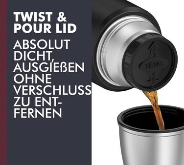 Термос THERMOS STAINLESS KING 1,2 л, чорний, нержавіюча сталь, герметичний, з чашкою і ручкою, 12 годин гарячий, 24 години холодний, для напоїв, BPA-free