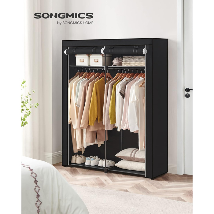 Шафа для зберігання SONGMICS, переносна, з перекладиною, складна, для одягу, спальня, робочий кабінет, 140x43x174 см, чорна