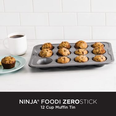 Форма для мафінів Ninja Foodi ZEROSTICK на 12 мафінів, антипригарна, з алюмінізованої сталі, сіра, міцна, B30212EUUK