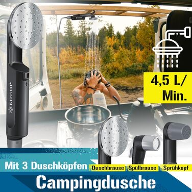 Портативний душ KESSER® з акумулятором, USB зарядка, 12В помпа, для кемпінгу, авто, саду, домашніх тварин, з сумкою