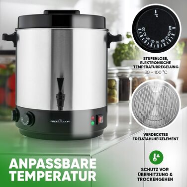 Автомат для гарячих напоїв ProfiCook 7 л, нержавійка, нагрів і підтримка температури, глінтвейн, чай, кава, модель PC-HGA 1196, чорний/нержавійка