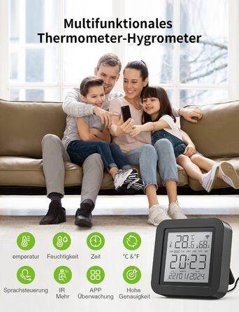 Розумний Wi-Fi термометр-гігрометр GHome Smart з інфрачервоною дистанційною підтримкою, цифровий вимірювач температури та вологості з мобільним додатком, сумісний з Alexa і Google Assistant