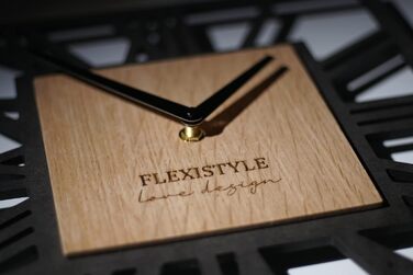 Сучасний настінний годинник FLEXISTYLE LOFT Piccolo Square 30см, безшумний, чорний дуб, для вітальні та ванної