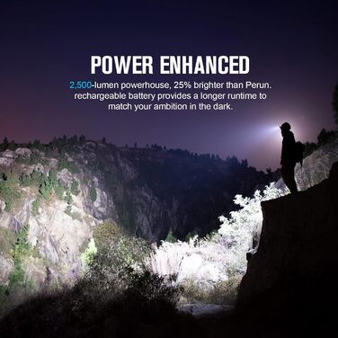 Налобний ліхтар OLIGHT Perun 2 2500 люмен, 166 м, USB-зарядка, 5 режимів, таймер, акумулятор для бігу, риболовлі, кемпінгу (Desert Tan)