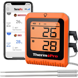 Кухонний термометр ThermoPro TP25H2 з Bluetooth, таймером і сигналом, 150 м – термометр для м'яса, гриля, духовки