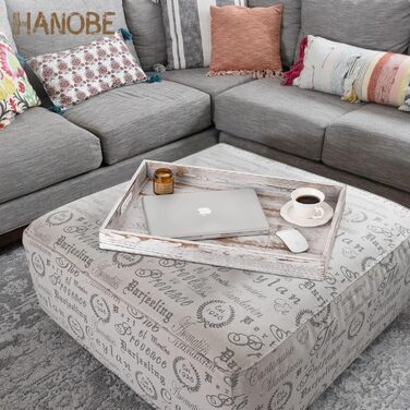 Декоративний дерев'яний піднос Hanobe XXL 55x40 см, білий, з ручками, для сервірування та декору вітальні, кухні, у стилі кантрі