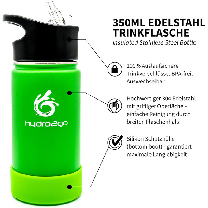 Дитяча термос-пляшка з нержавіючої сталі 350 мл, BPA Free, 2 кришки (з трубочкою та спортивна), не протікає
