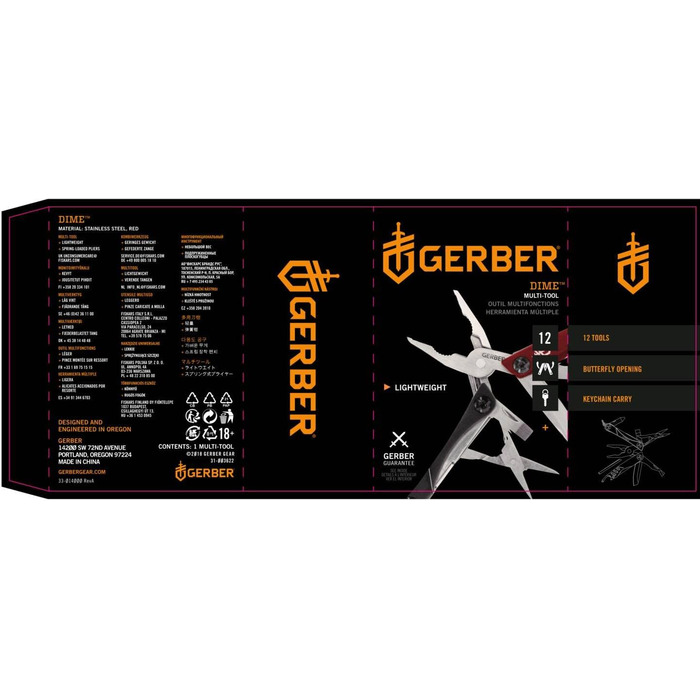 Мультитул Gerber Dime з 12 функціями, кишеньковий, чорний/червоний