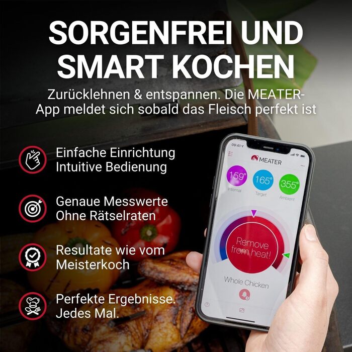 MEATER Plus — бездротовий смарт-термометр для м'яса з Bluetooth 50 м, для духовки, гриля, сковорідки та ростера, керування через додаток українською
