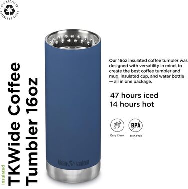 Термос-пляшка Klean Kanteen TKWide 473 мл, бірюзова, для напоїв, нержавіюча сталь