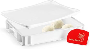 Контейнер для бродіння тіста Pizzaballenbox 30x40x8 см, харчовий пластик, з кришкою, білий – для піци, закваски та дріжджового тіста