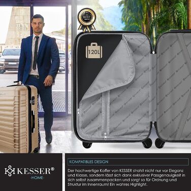 Валіза KESSER® 75 см 120 л, жорсткий ABS, з вагами та биркою, 4 колеса, телескопічна ручка, кодовий замок, шампань