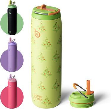 Термос пляшка для води bottlebottle, 946 мл, з трубочкою та ручкою, нержавіюча сталь, ізольована, спортивна, герметична, BPA-free, малюнок Дерево
