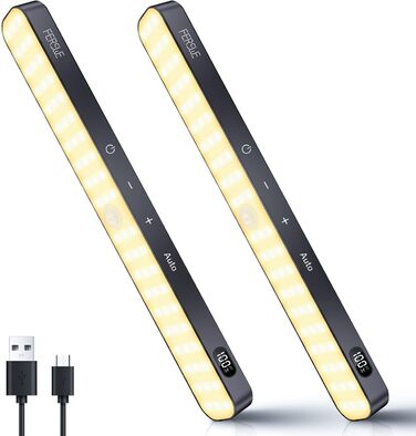 LED-підсвітка для шафи Ferswe з датчиком руху, індикатором заряду, USB-акумуляторна, тепле світло 3000K, 2 шт. Підсвітка для кухні, гардеробу, меблів