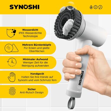 Електрична щітка для прибирання SYNOSHI Power Spin Scrubber з 3 змінними насадками, 2 швидкості, для ванної, душу та плитки