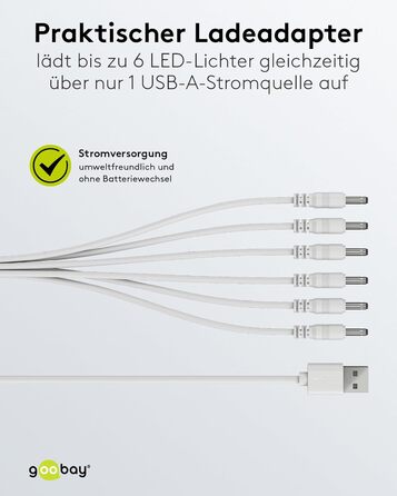 Набір 6 світлодіодних LED чайних свічок Goobay 64603, акумуляторні, з таймером, USB зарядка, пластикові, білі