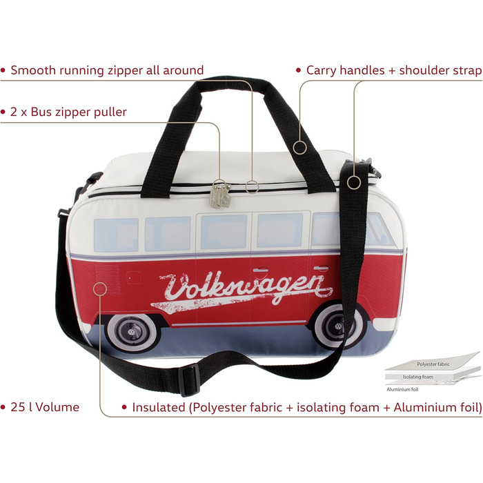Термосумка Volkswagen Hippie Bus T1 Camper Van, 25 л, стиль ретро, для пікніка та подорожей